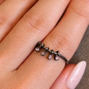 3/$30 Gunmetal Pink Crystal Charm Ring Size 7